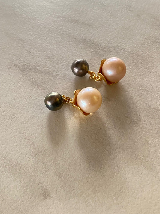 Ball and Chain Pearl Cuff Links